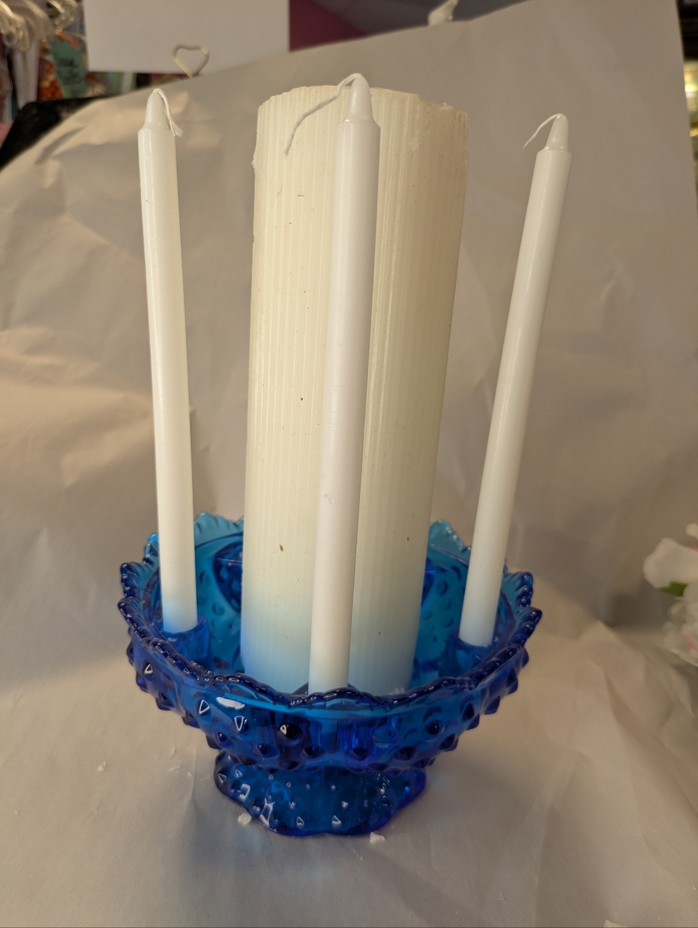Fenton Hobnail Candle Holder Centerpiece Colonial Blue